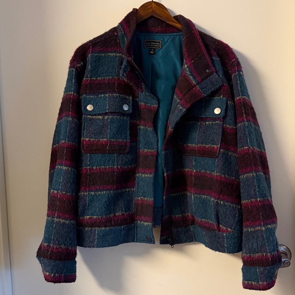 G by Giuliana Blue and Purple Plaid Teddy Jacket Size 1X